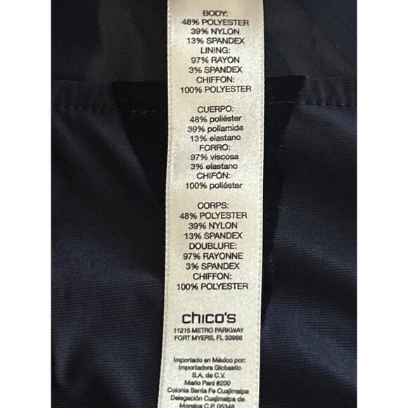 Chicos Navy Top Chiffon Velvet Overlay 3/4 Sleeve Top Size 1 (Small) - Picture 5 of 8